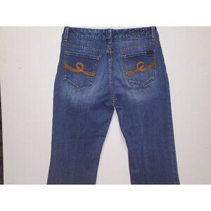 Seven7 Bootcut jeans EMBOSSED LOGO womens sz 6 midrise blue denim embroidered